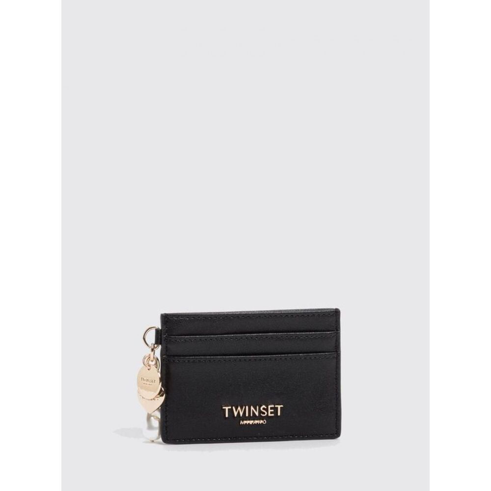 Twinset Women Twinset Faux Leather Card Holder With Metallic Logo And Charm